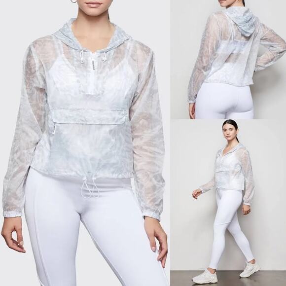 GOOD AMERICAN Icy Leopard Print Wind Breaker Jacket Athleisure Animal - Picture 1 of 13